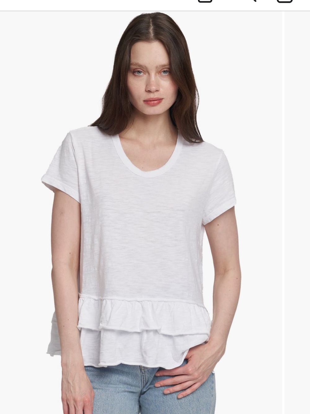 Wilt White Short Sleeve Ruffle-Hem Tee